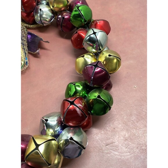 Vintage Christmas Jingle Bells Ribbons 13" Wreath Purple Gold Green Red & Silver - Picture 11 of 16